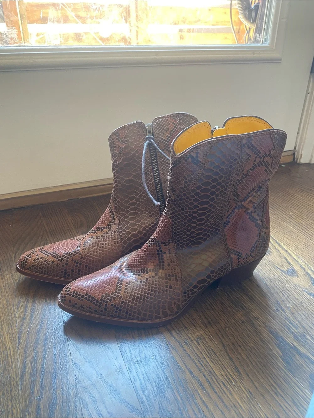 Free People Brown Snake-Print Pointed Western Ankle Boots